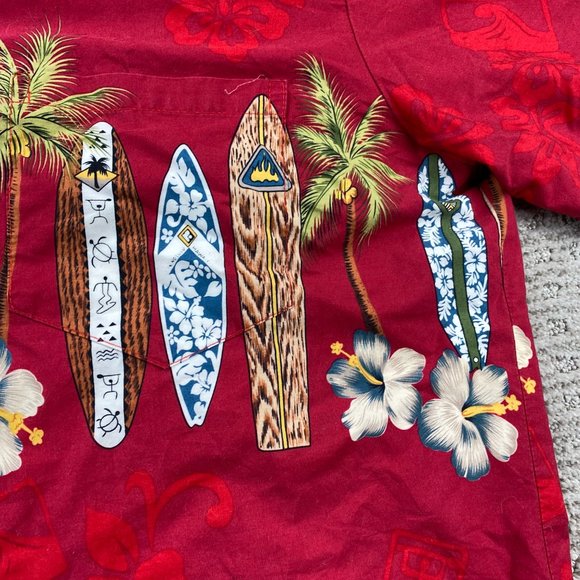 Vintage Winnie Fashion Hawaiian Shirt Men Extra Large XL Red Surf Boards Floral - Picture 5 of 12